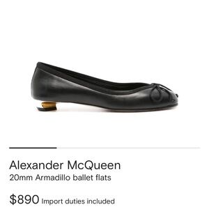 Alexander McQueen Black leather Flats ballet with Metallic Heel size 40